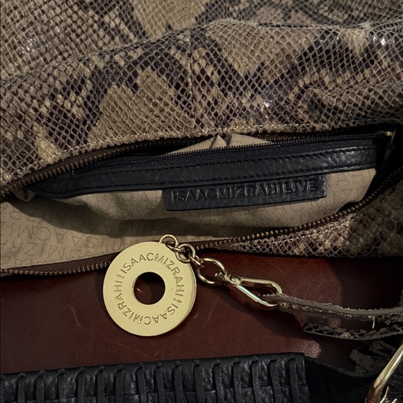 Isaac Mizrahi Cream and Black Snakeskin Hobo Bag - Picture 2 of 6